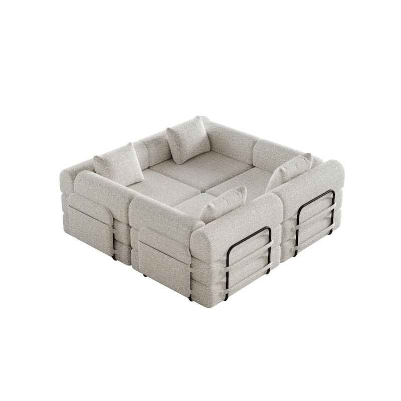 Set of 2 Loveseat Couch Chenille Modular Splicing Sectional Sofa Convertible Sleeper Sofa Bed with Side Pockets and Pillows