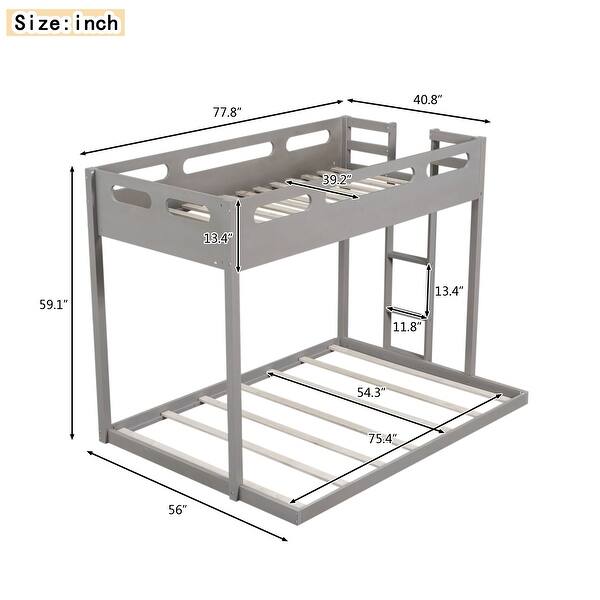Gray Twin over Full Solid Wood Bunk Bed with Built-in Ladder