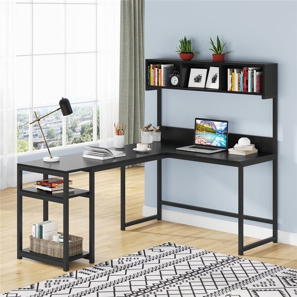 68 Inches Corner Computer Desk, L-Shaped Desk with Hutch - Bed