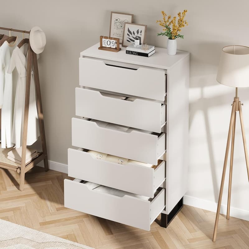 5-Drawer Dresser for Bedroom, 50" Tall Freestanding Vertical Wooden Chest Storage