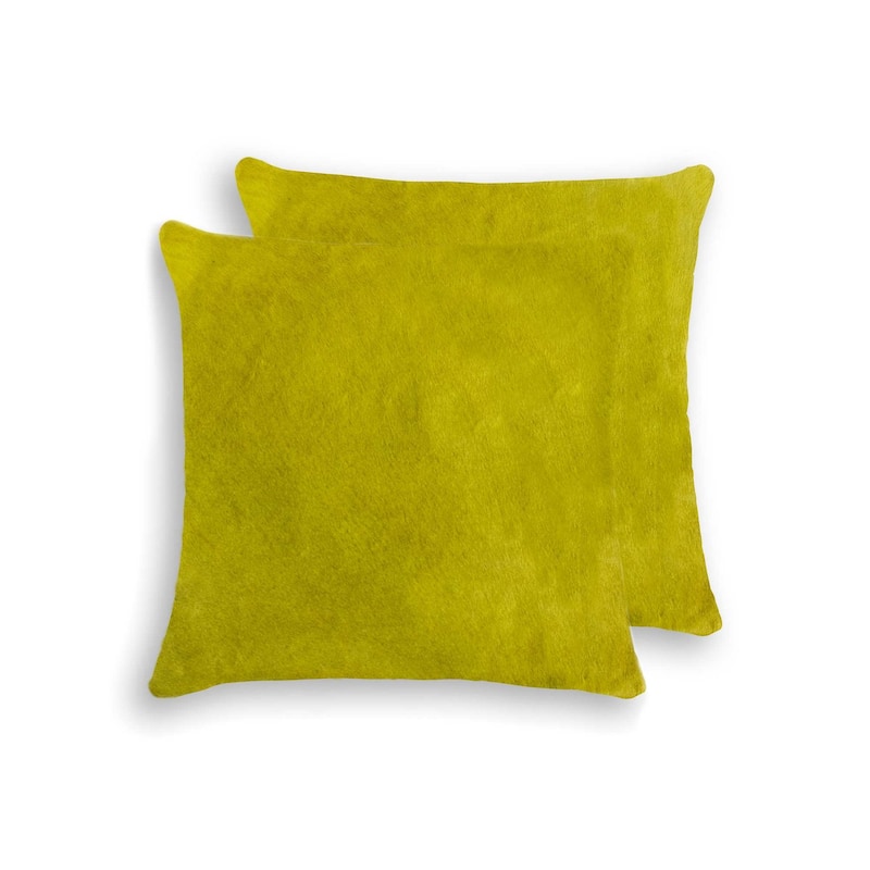 HomeRoots Set of Two 18" Yellow Cowhide Throw Pillows