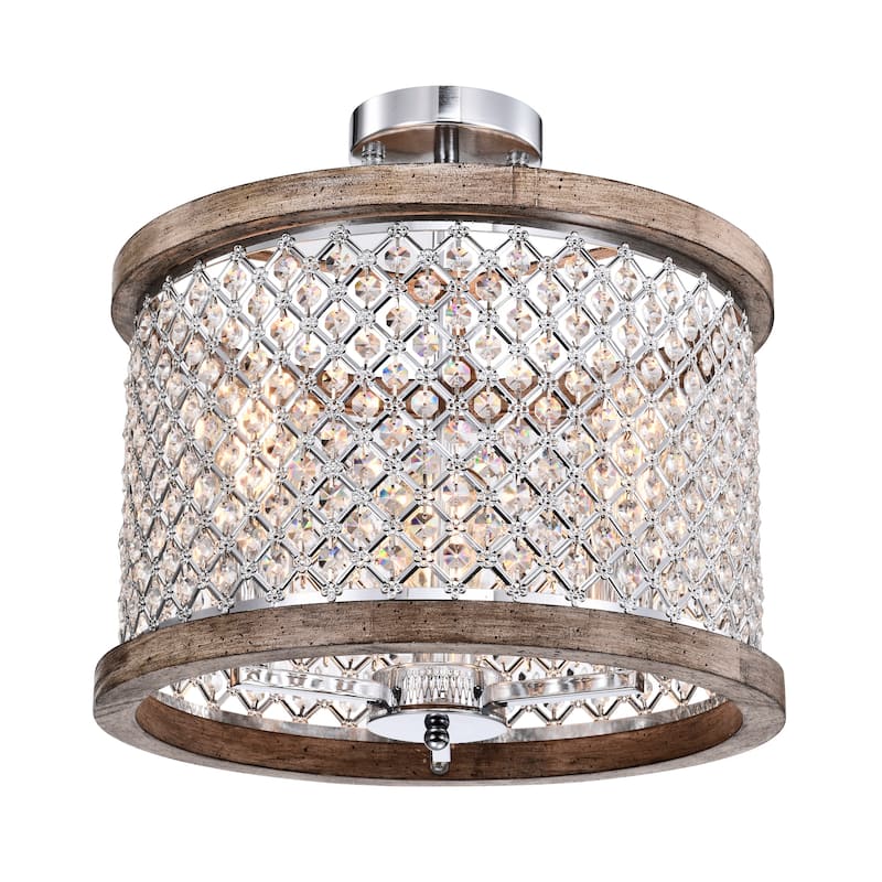 Denica 16 Inch Crystal Shade Semi Flush Mount 3-Light - Chrome