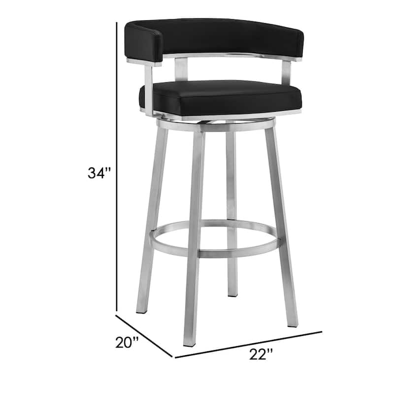 26 Inch Modern Swivel Counter Stool Arm Chair - 34 H x 22 W x 20 L Inches