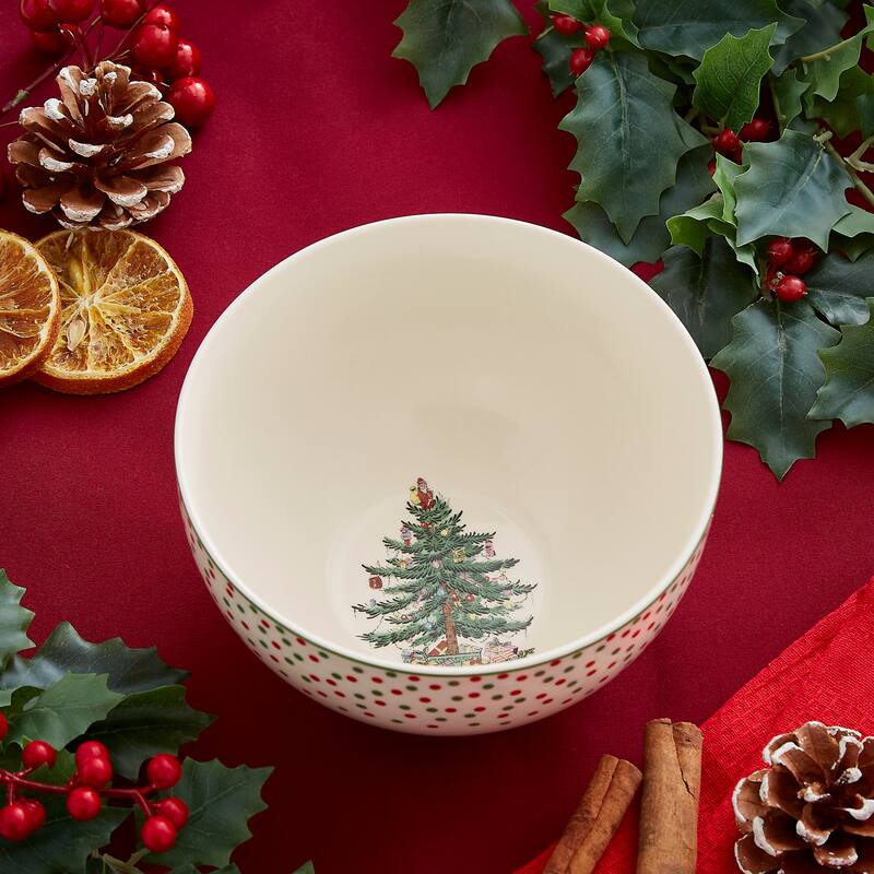 Spode Christmas Tree Polka Dot Rice Bowl Soup Bowls