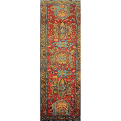 Hand Knotted Oriental 100% Wool Carpet Traditional Geometric Oranges & Rust Tabriz Runner Rug - 12' 3'' X 3' 4''