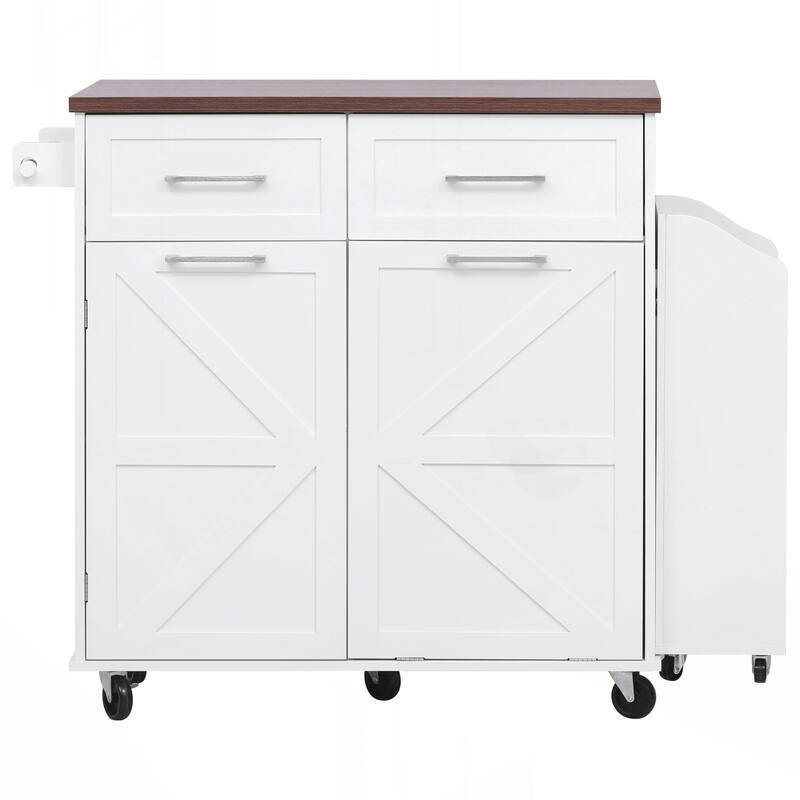 Kitchen Island with Drop Leaf, Kitchen Storage Island with Removable Side Racks, Two Drawers