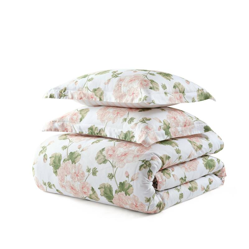 Martha Stewart Geranium Bloom Cotton Reversible Pink Duvet Cover Set