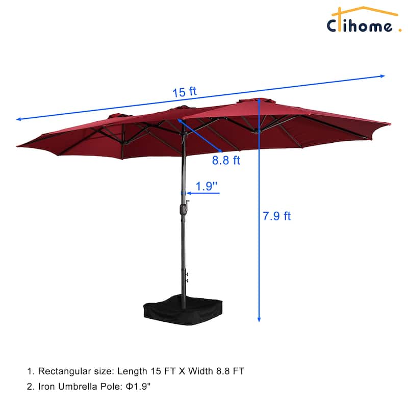 Clihome 15Ft Double-Sided Patio Market Umbrella with Base