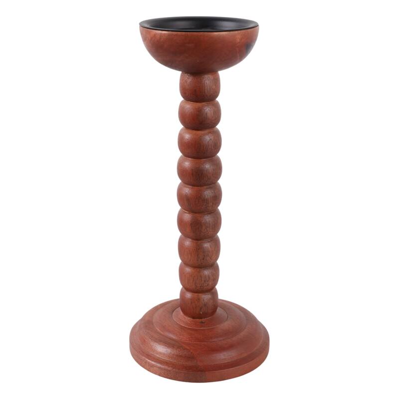 Wood Candle Holder Sculpted Round Base and Turned Detailing Accent