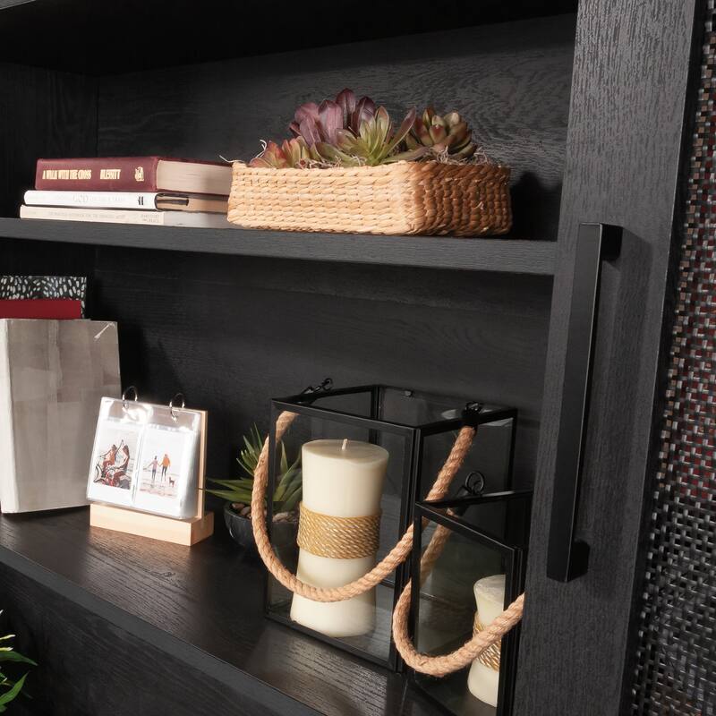 Engineered Wood Coastal Hutch with Storage, Black - 65.98"W x 11.5"D x 42.21"H