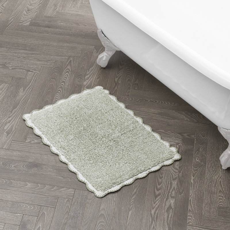 Laura Ashley Heathered Crochet Border Bath Rug - 17" x 24" - Sage Green