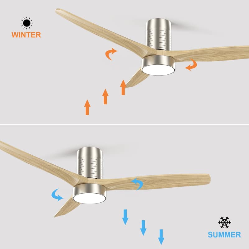 52 Inch Farmhouse Style Flush Mount Ceiling Fan with Light and Remote Control, Reversible DC Motor