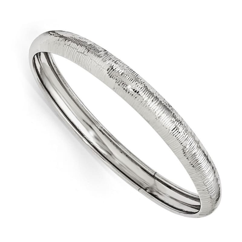 Curata 925 Sterling Silver 8" 9mm Rhodium-plated Diamond-Cut Slip Bangle Bracelet