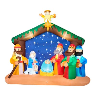 8 FT Long Christmas Inflatables Nativity Scene, Christmas Blow Up Nativity Set with Build-in LEDs - Multicolor