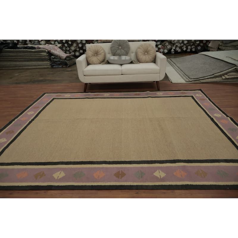 Hand Woven Oriental 100% Wool Carpet Southwestern Tribal Brown Kilim Area Rug - 10' 0'' X 8' 2''