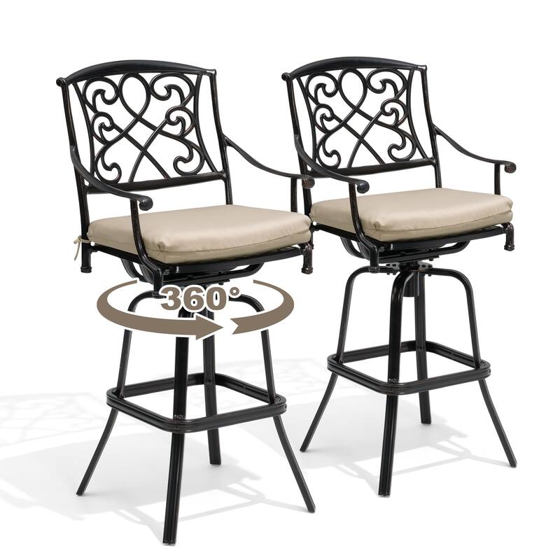 Outdoor Patio Aluminum Swivel Bar Stool with Sunbrella Cushion