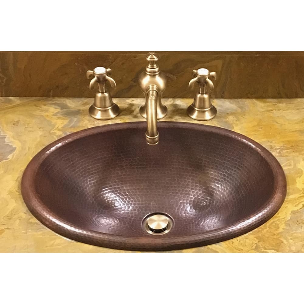 17-in Oval Self Rimming Hammered Copper Bathroom Sink (LO17RDB)