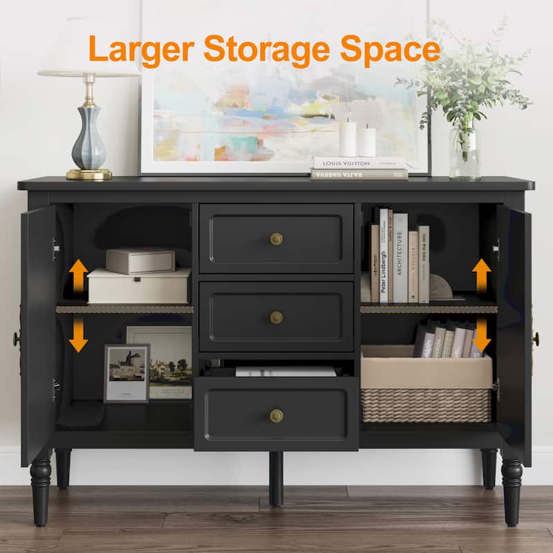 Black Storage Cabinet with 2 Doors & 3 Drawers