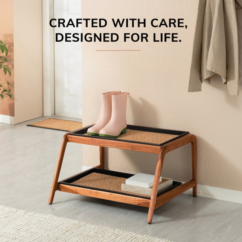 Jani Double-Tier Natural Stand 2-Pair Rubber Boot Trays