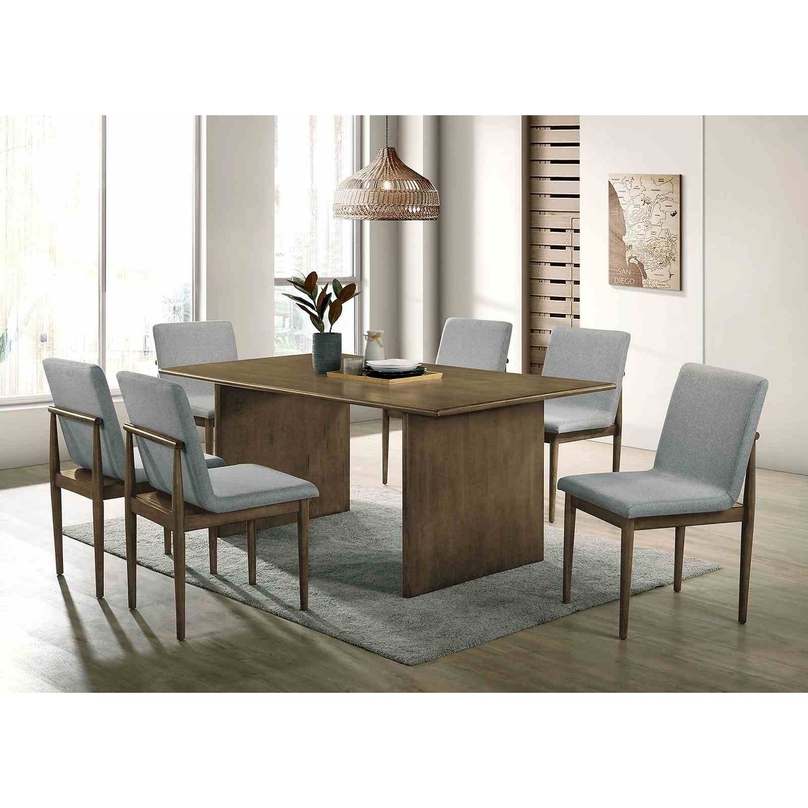 Mid Century Modern 7PC Dining Set Table and Upholstered Chairs