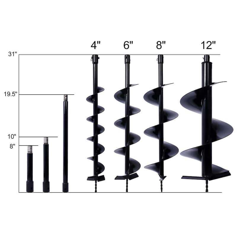 7 Piece Steel Hole Digger Replacement Auger Bits,4"+6"+8"+12"+ROD KIT
