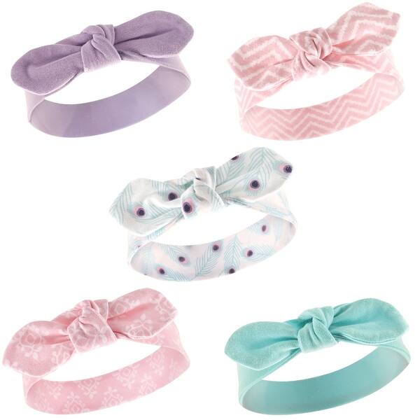 slide 1 of 1, Hudson Baby Infant Girl Cotton Headbands 5pk, Peacock, 0-24 Months - Peacock Peacock - 0-24 Months