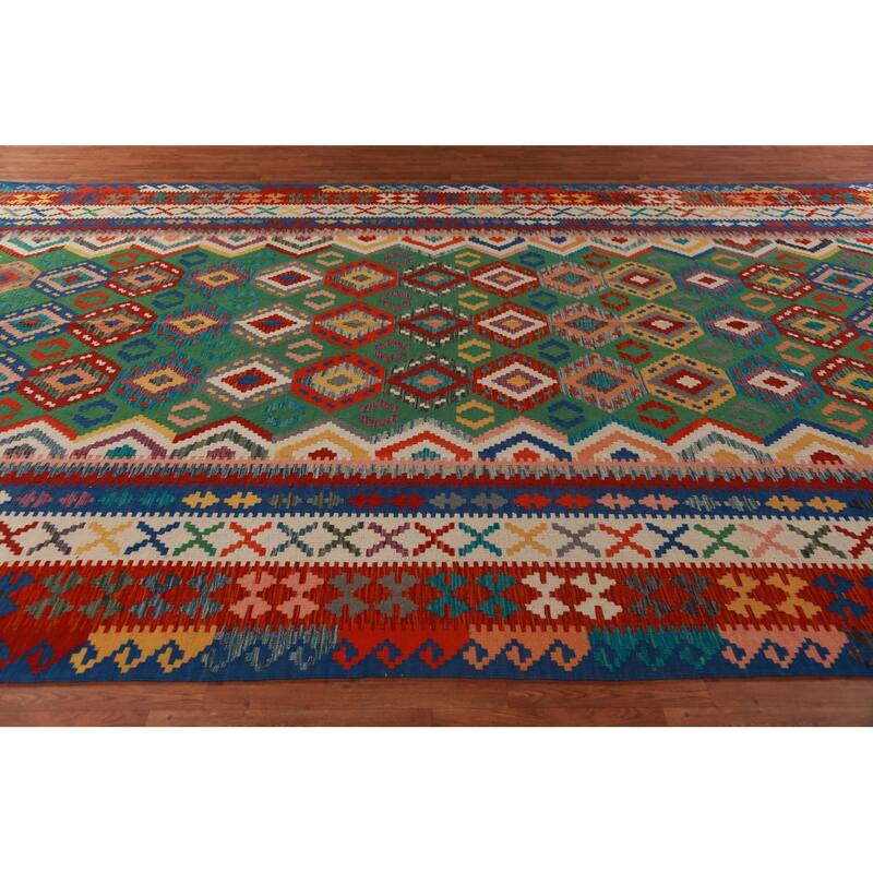 Geometric Kilim Oriental Large Rug Living Room Hand-Woven Wool Carpet - 10'2"x 16'3"