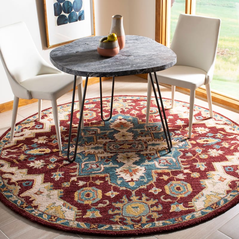 SAFAVIEH Handmade Aspen Renske Boho Tribal Wool Rug - 3' Round - Red/Blue