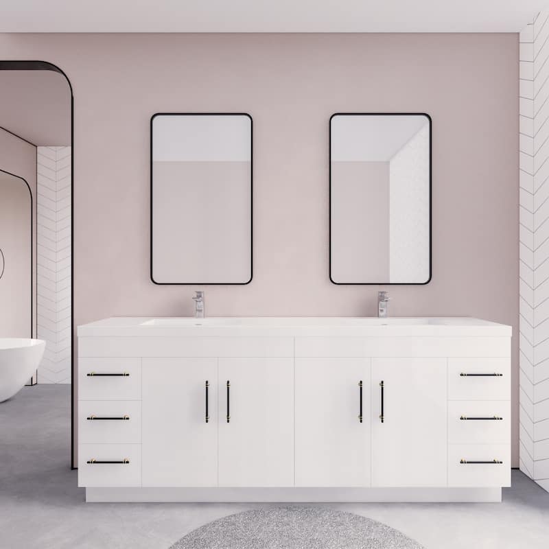 Eliza 84'' Freestanding Vanity with Double Sink - 84'' Width - High Gloss White