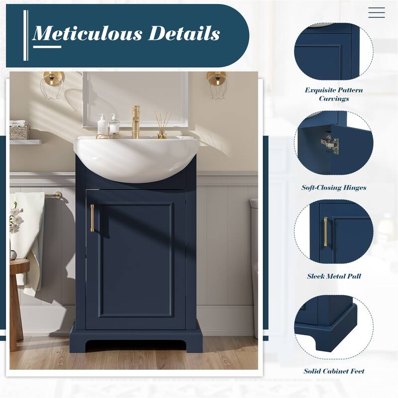 20" Freestanding Bathroom Vanity with White Farmhouse Ceramic Sink - 19.7'' x 13.4'' x 33.4''