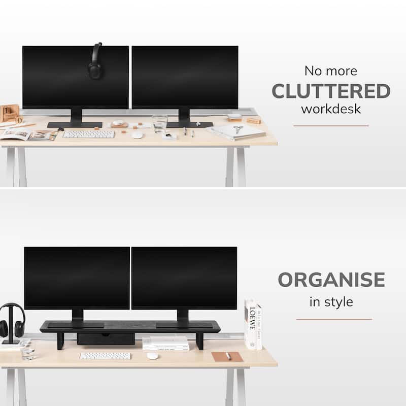 Jani Wood Monitor Stand Riser Desk - Ergonomic Design Stand, Desktop Organizer Table for Home, Office Workspace, Gaming Desk