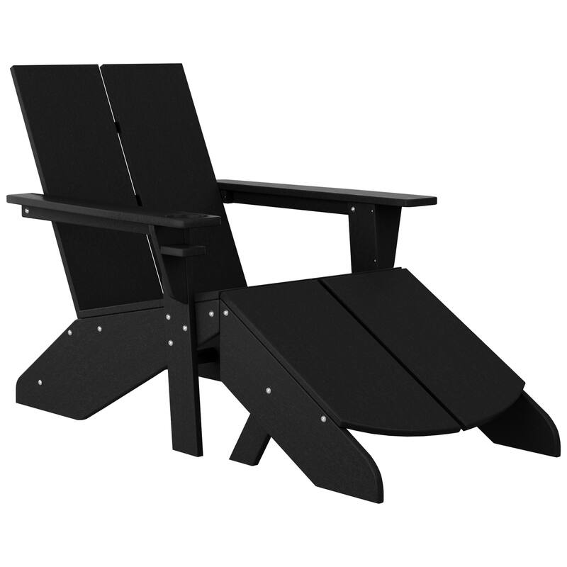 Coastin Modern Poly Adirondack Chair With Ottoman - Black