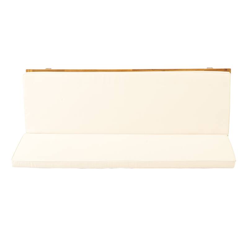 Roomfitters Adjustable Outdoor Wooden Bench with Slatted Backrest and Mid-Century Modern Design, Beige+Teak
