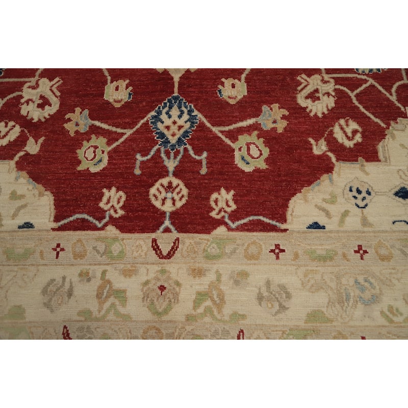 Hand Knotted Oriental 100% Wool Carpet Transitional Medallion Red Oushak Area Rug - 11' 10'' X 8' 11''