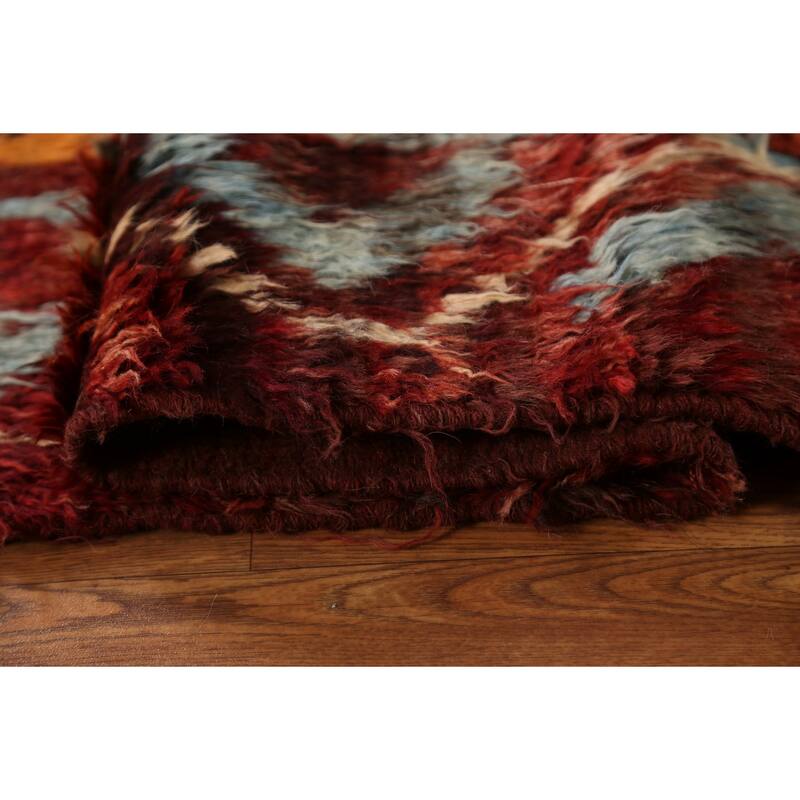 Hand Knotted Oriental 100% Wool Carpet Modern Tribal Red Moroccan Area Rug - 9' 9'' X 6' 8''