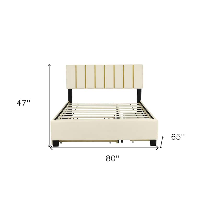 HomeRoots Beige Tufted Velvet Upholstered Queen Bed Frame With Trundle And Drawers