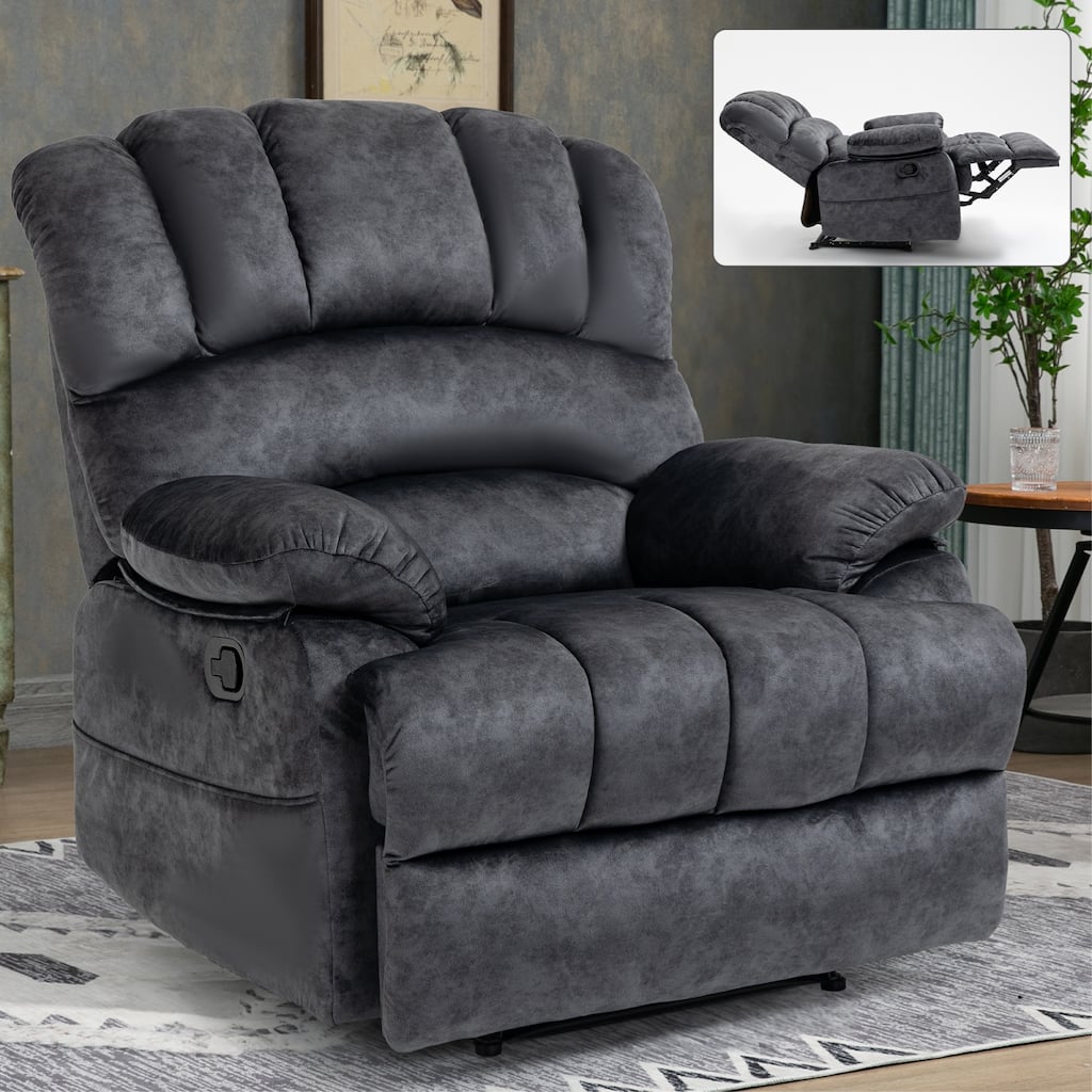 Roomfitters Oversized Manual Recliner Chair Padded Fabric Living Room Seating Ergonomic Lounge Sofa with Wide Armrests