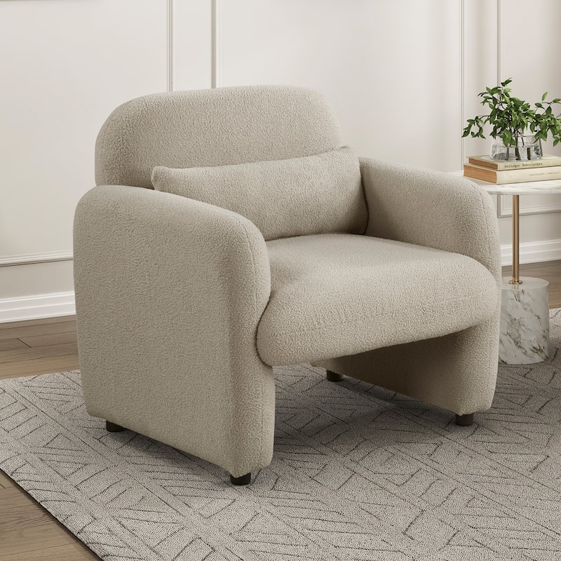 Silas 32.5" Boucle Accent Chair - 1 Matching Pillow, Attached Cushions