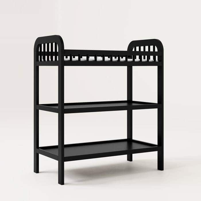 Black Wooden Baby Changing Table with Safety Rail and Water-Resistant Pad for Nursery - 39”H x 33.75”W x 18”D