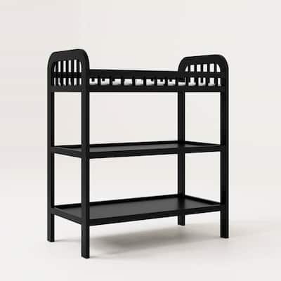 Black Wooden Baby Changing Table with Safety Rail and Water-Resistant Pad for Nursery - 39”H x 33.75”W x 18”D