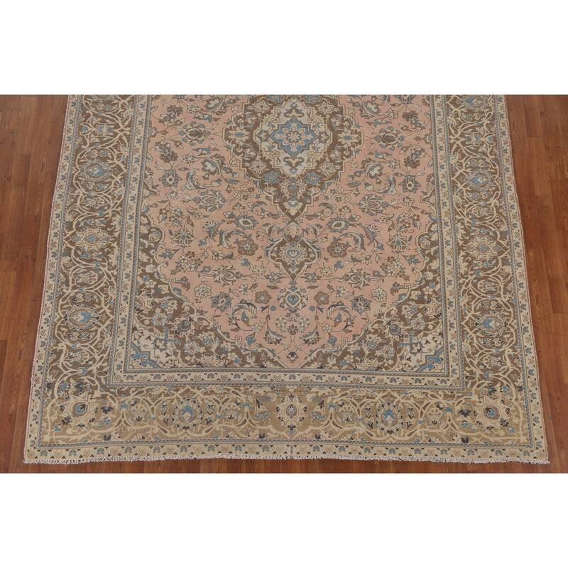 Traditional Kashan Persian Area Rug Handmade Vintage Wool Carpet - 7'11" x 10'10"