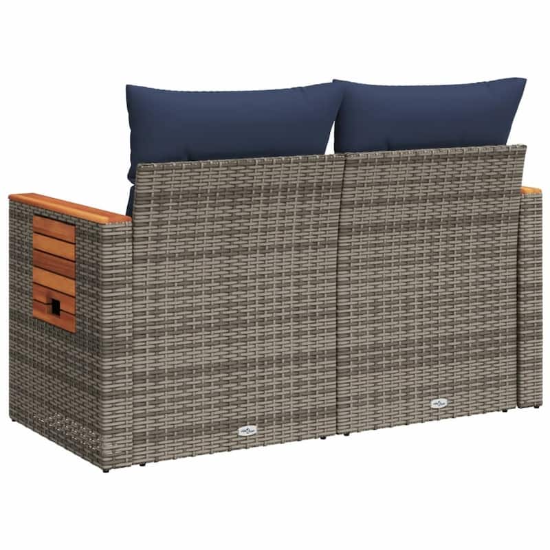 vidaXL Patio Sofa with Cushions 2-Seater Gray Poly Rattan - 48.8 x 24.4 x 27.2