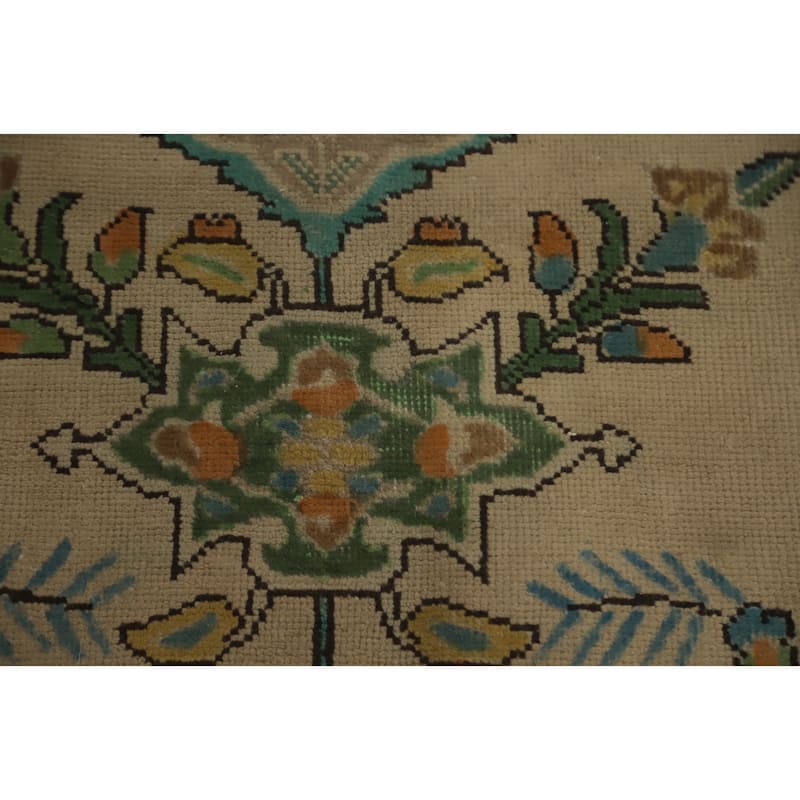Hand Knotted Oriental 100% Wool Carpet Traditional Floral Beige & Ivories Tabriz Area Rug - 12' 7'' X 9' 6''