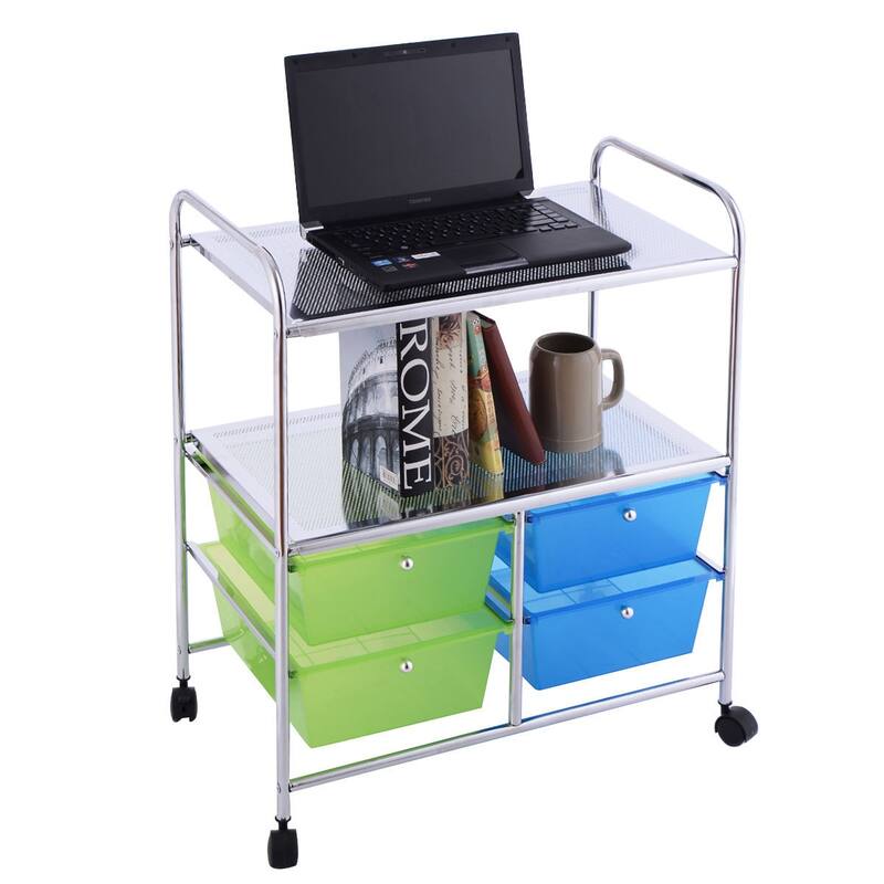 Costway 4Drawer Rolling Storage Cart shelf Scrapbook Paper Office - See Details - Green&Blue