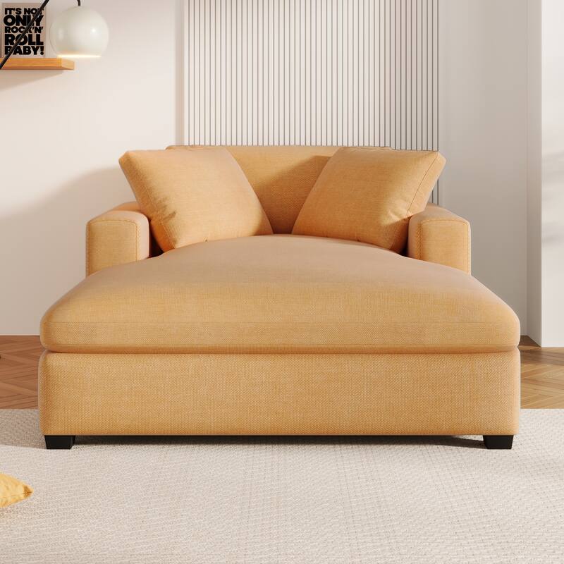 Yellow Modern 53.5" Chaise Lounge Chair with Solid Wood Legs and Pillows for Living Room