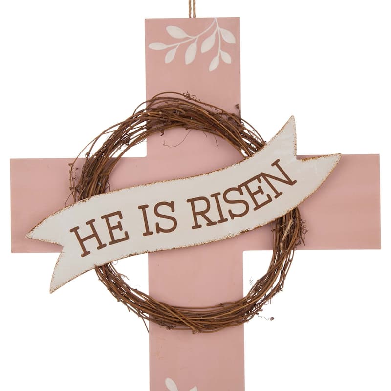 Glitzhome 32"H Easter Wooden Metal Cross Yard Stake Wall Decor