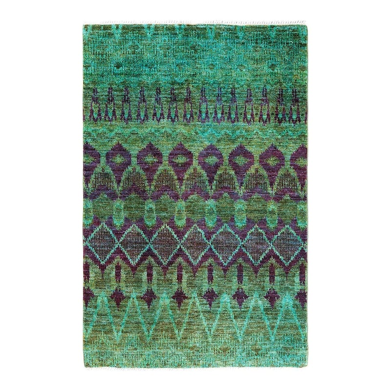 Contemporary Overdyed Wool Hand Knotted Area Rug - 4' 1" x 6' 1"