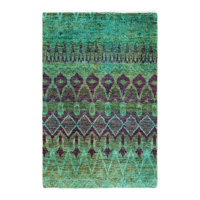 Contemporary Overdyed Wool Hand Knotted Area Rug - 4' 1" x 6' 1"