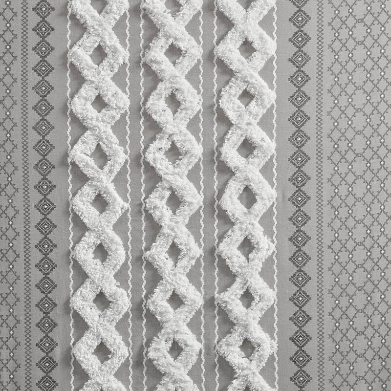 INK+IVY Imani Cotton Printed Single Curtain Panel with Chenille Stripe and Lining