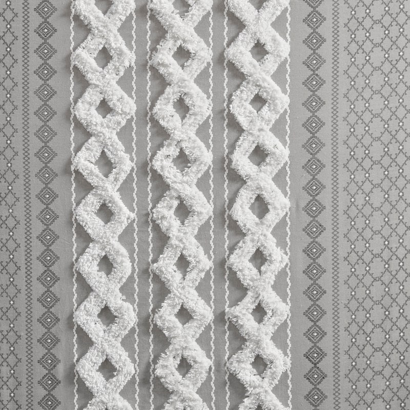 INK+IVY Imani Cotton Printed Single Curtain Panel with Chenille Stripe and Lining